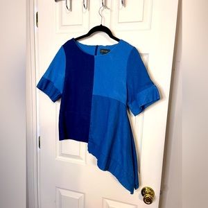 Gracia, asymmetrical, mixed blue denim, top. Perfect condition.